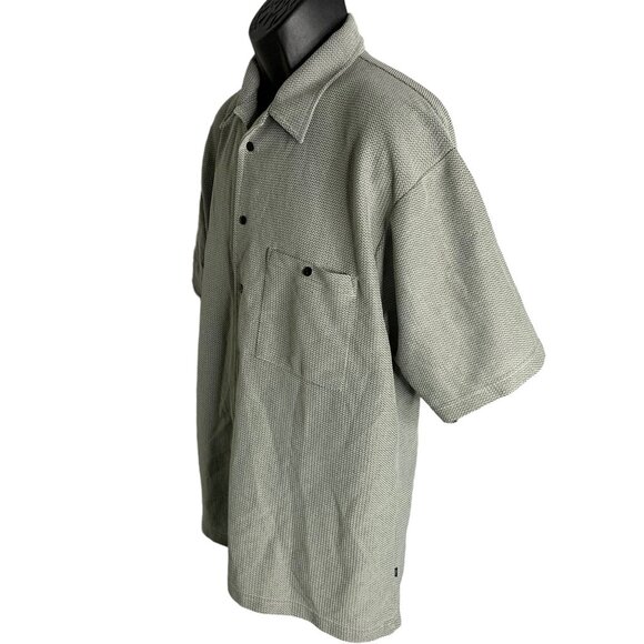 Vintage 90s Adolfo Button Up Club Shirt L Grey Black Texture Short Sleeve Pocket - Picture 3 of 6